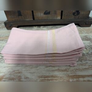 Vintage Cloth Napkins Pink with Gold and Silver Stripes, Set Of 11, 17" Square